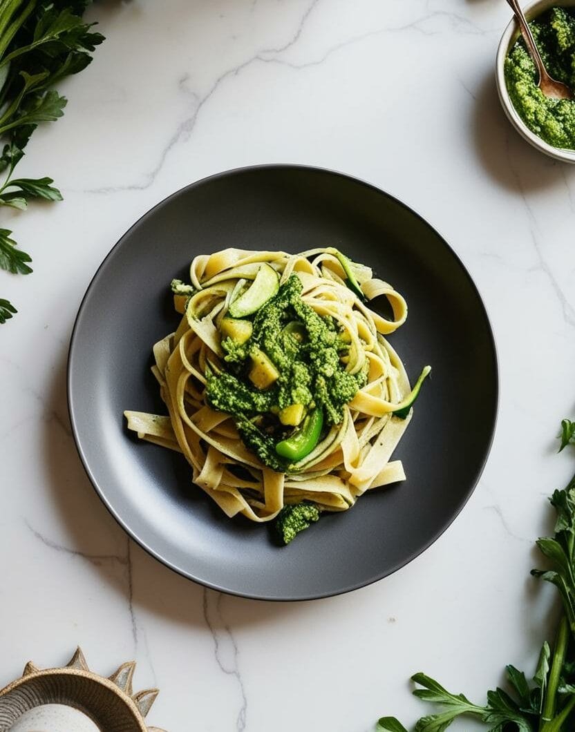 Pasta with vegetables and pesto