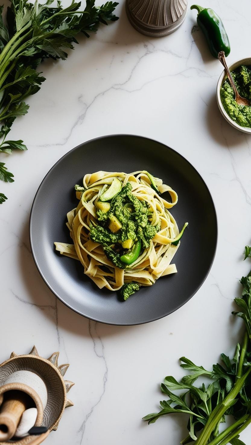 Pasta with vegetables and pesto