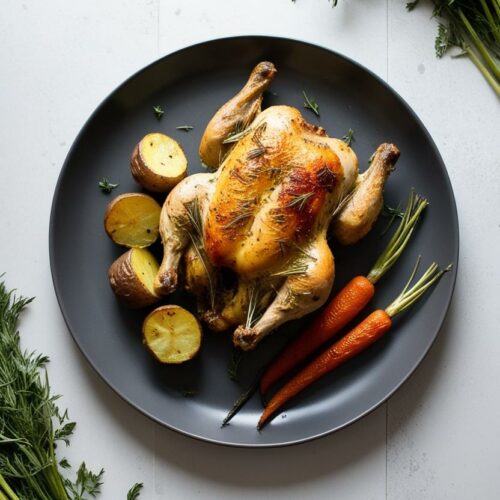 Poulet rôti aux herbes avec légumes