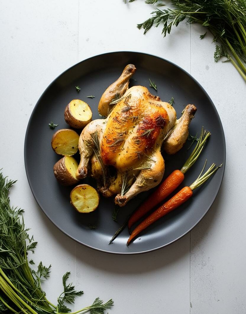 Herb-roasted chicken with vegetables