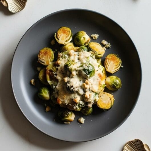 Brussels sprouts au gratin with blue cheese and walnuts