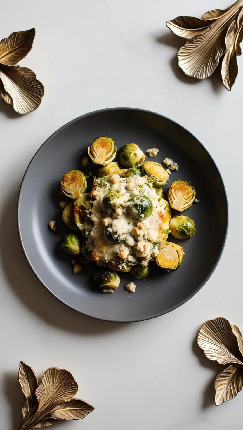 Brussels sprouts au gratin with blue cheese and walnuts