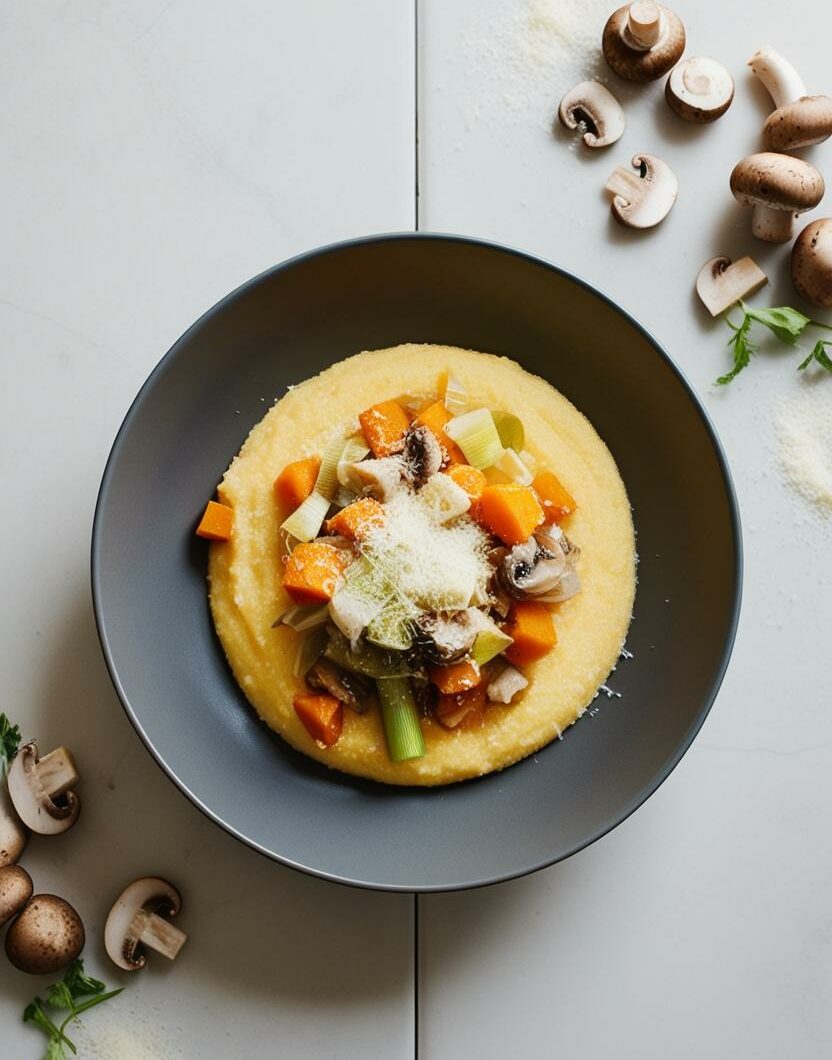 Polenta Crémeuse aux Légumes d’Hiver et Fromage Râpé