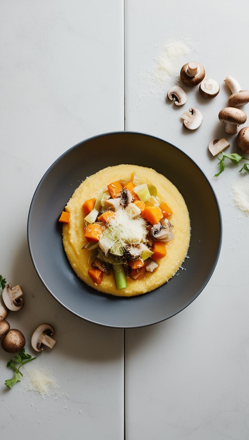 Creamy Polenta with Winter Vegetables and Grated Cheese