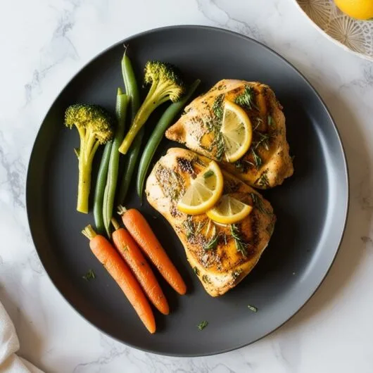 Poulet Grillé Mariné au Citron et Herbes, Légumes Vapeur